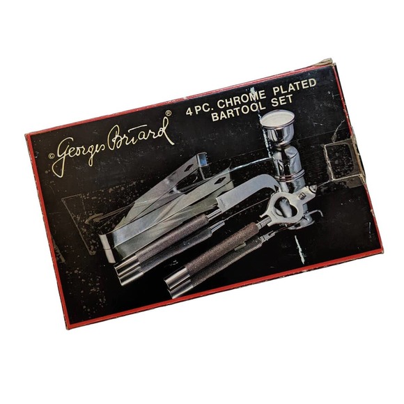 Vintage Mid-Century Georges Briard 4 Piece Chrome Plated Bar Tool Set w/ Box - Picture 1 of 8